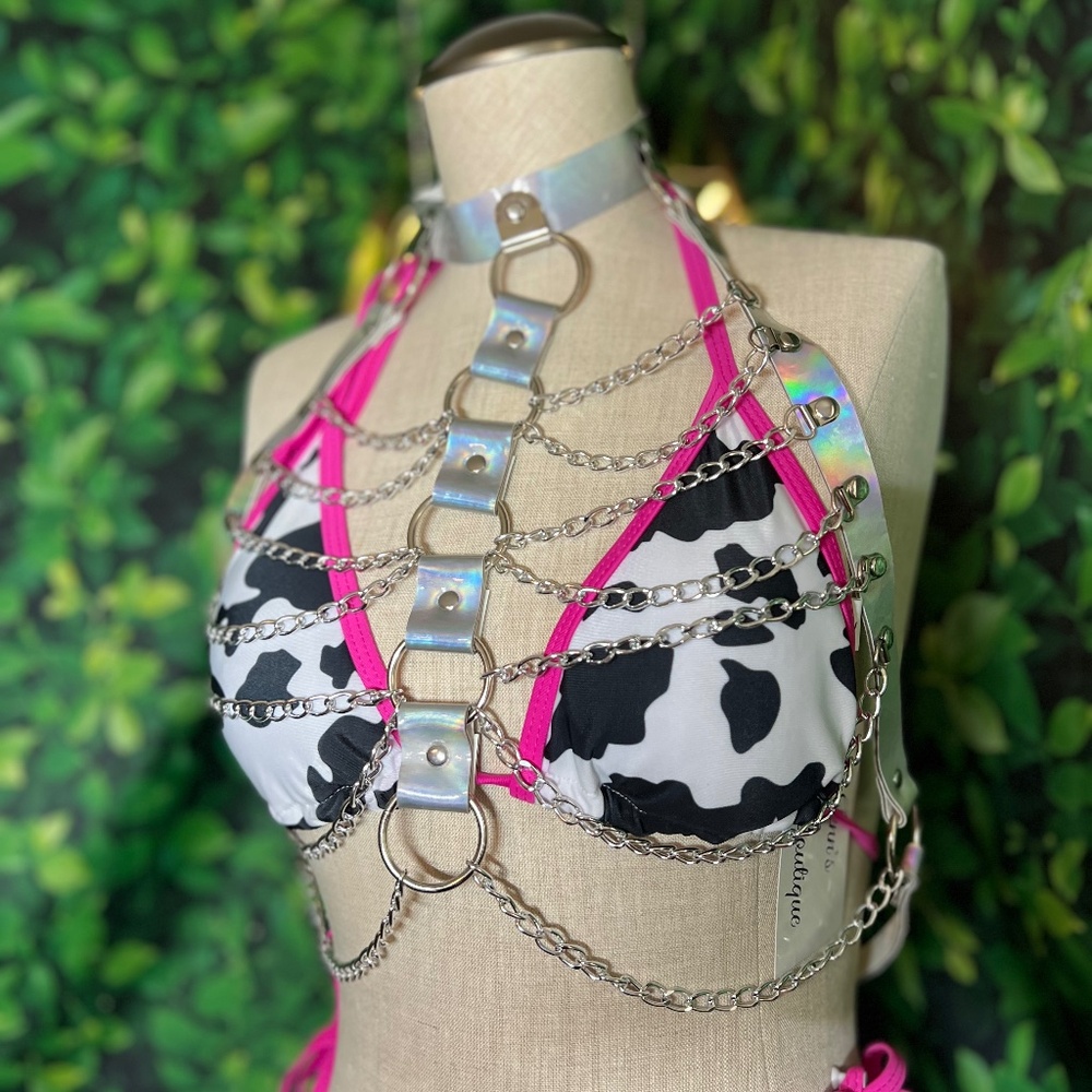 Iridescent Holographic Chain Harness  - Rave Body Harness